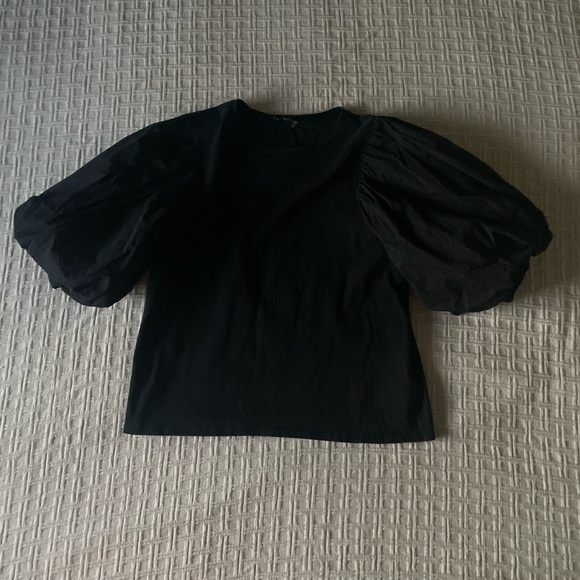 Anthropologie English Factory black puff sleeve top. - Picture 2 of 9